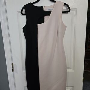 Calvin Klein One Shoulder Black and Cream Dress
